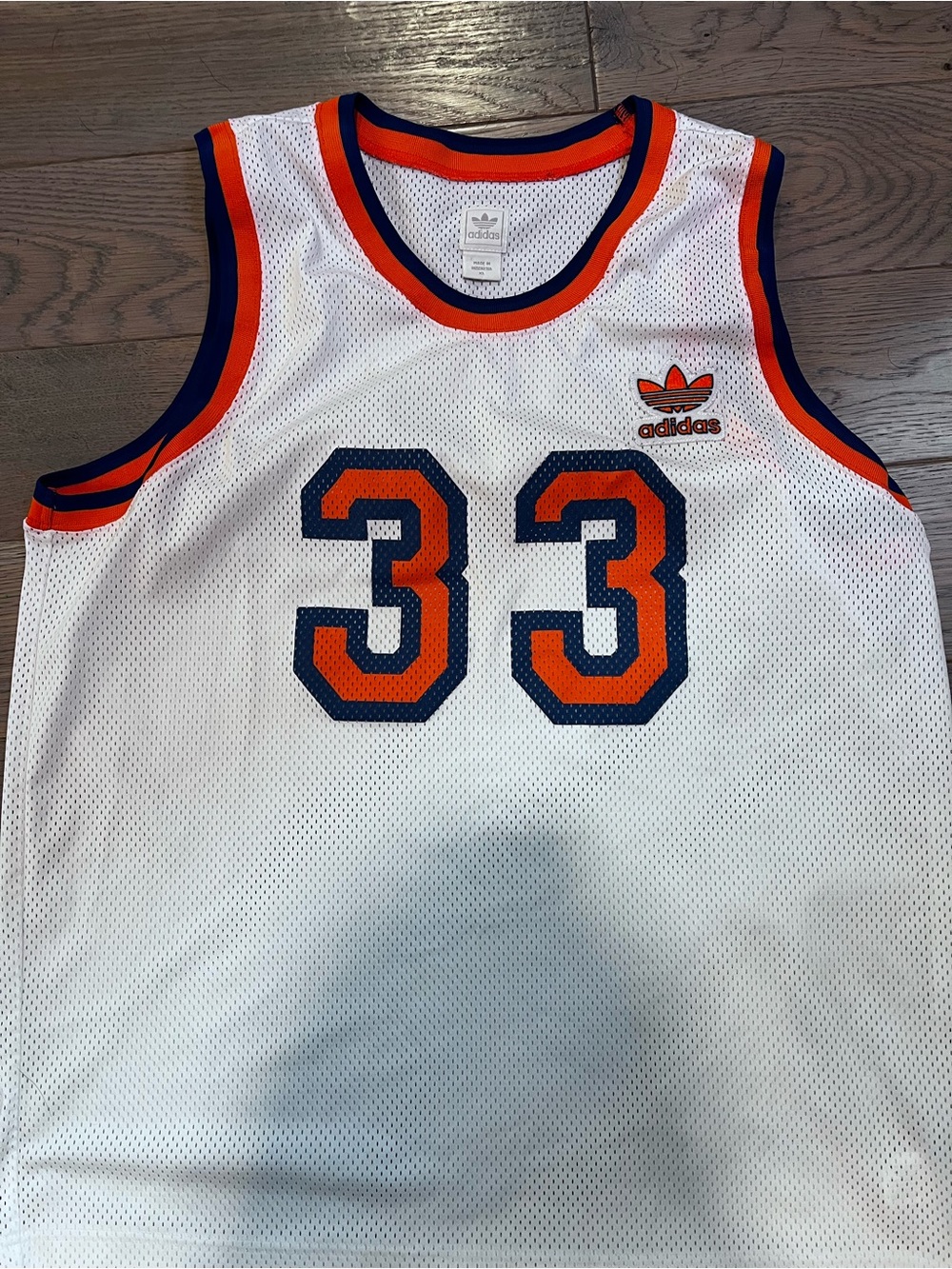 Vintage Patrick Ewing Knicks Basketball Jersey with Orange & Navy Accents #33